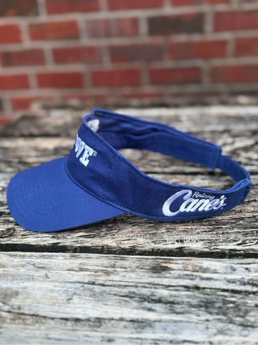 Raising Canes Chicken Finger Restaurant Blue 'ONE LOVE' Adjustable Visor Hat P1